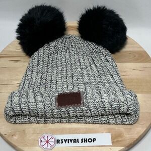 Love Your Melon Double Pom Gray Black Beanie - OS